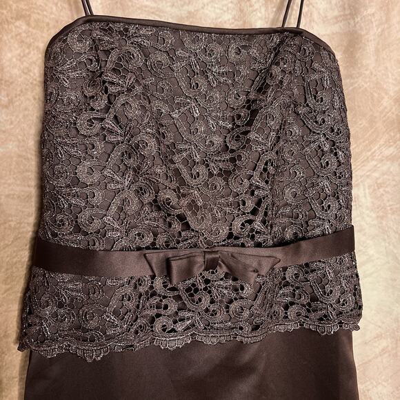 Vintage 90s Cachet Lace Bodice Formal Maxi Dress Brown Sleeveless Metallic Fairy - Picture 3 of 5